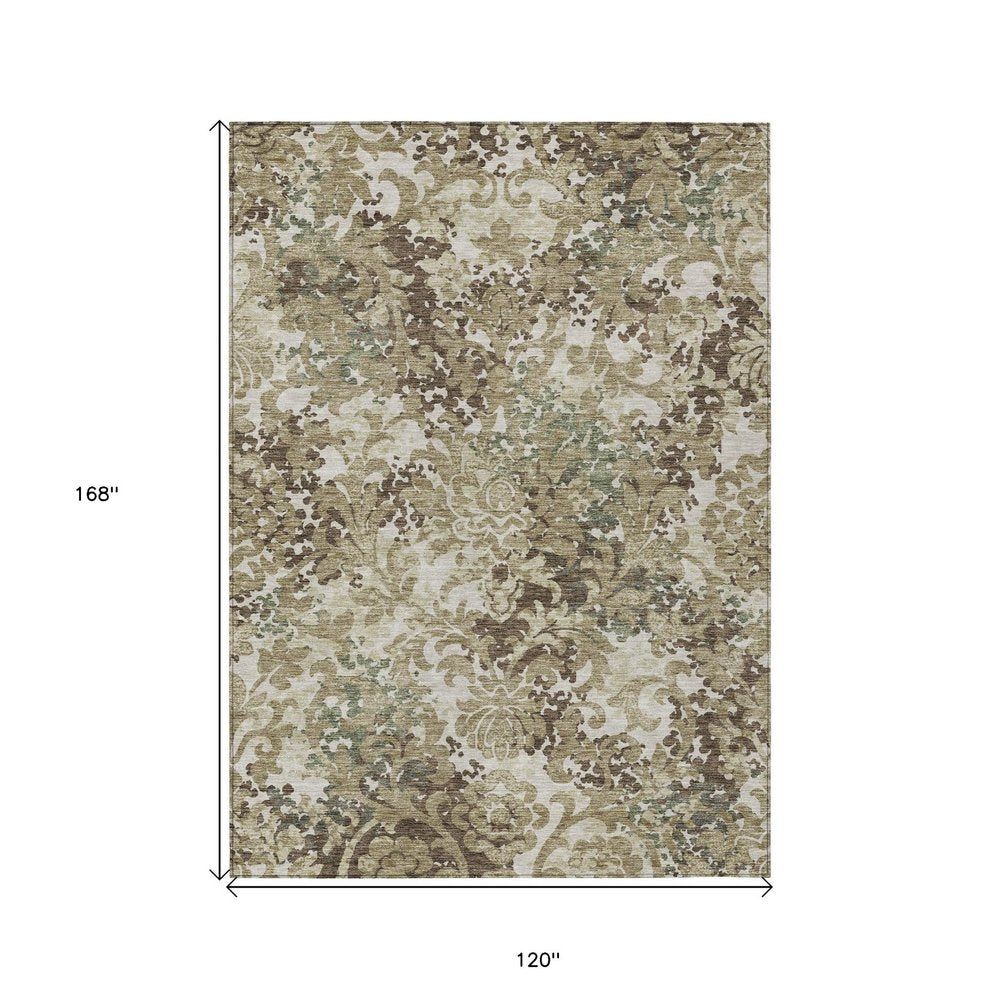 10' X 14' Beige Taupe And Brown Floral Washable Indoor Outdoor Area Rug HomeRoots