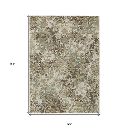 10' X 14' Beige Taupe And Brown Floral Washable Indoor Outdoor Area Rug HomeRoots