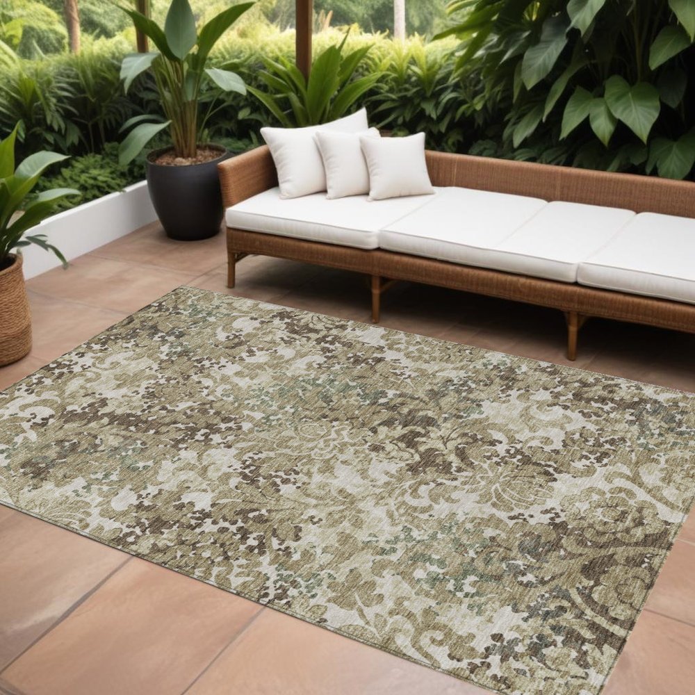 10' X 14' Beige Taupe And Brown Floral Washable Indoor Outdoor Area Rug — view 16