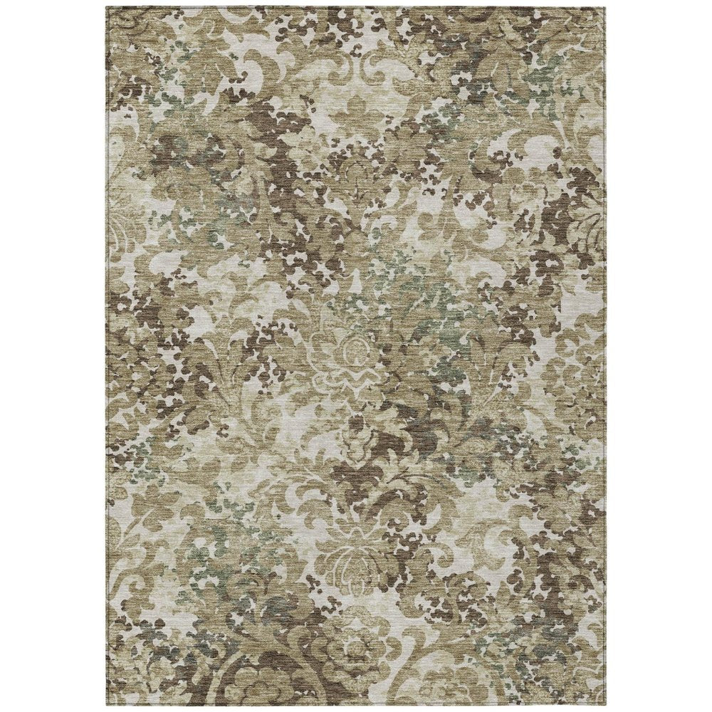 10' X 14' Beige Taupe And Brown Floral Washable Indoor Outdoor Area Rug