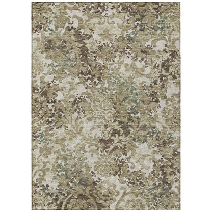 10' X 14' Beige Taupe And Brown Floral Washable Indoor Outdoor Area Rug