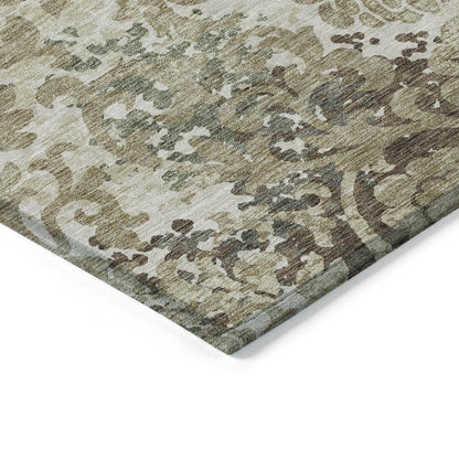 10' X 14' Beige Taupe And Brown Floral Washable Indoor Outdoor Area Rug
