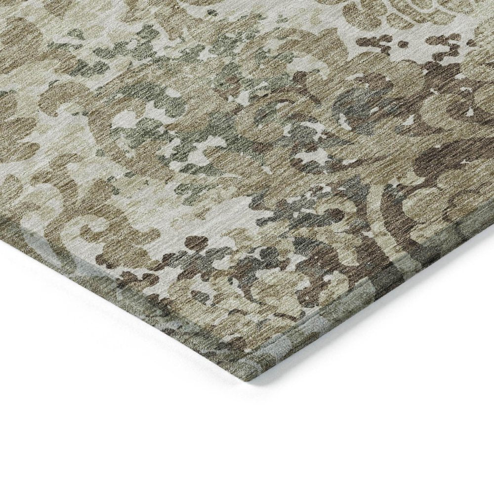 10' X 14' Beige Taupe And Brown Floral Washable Indoor Outdoor Area Rug