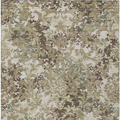 10' X 14' Beige Taupe And Brown Floral Washable Indoor Outdoor Area Rug