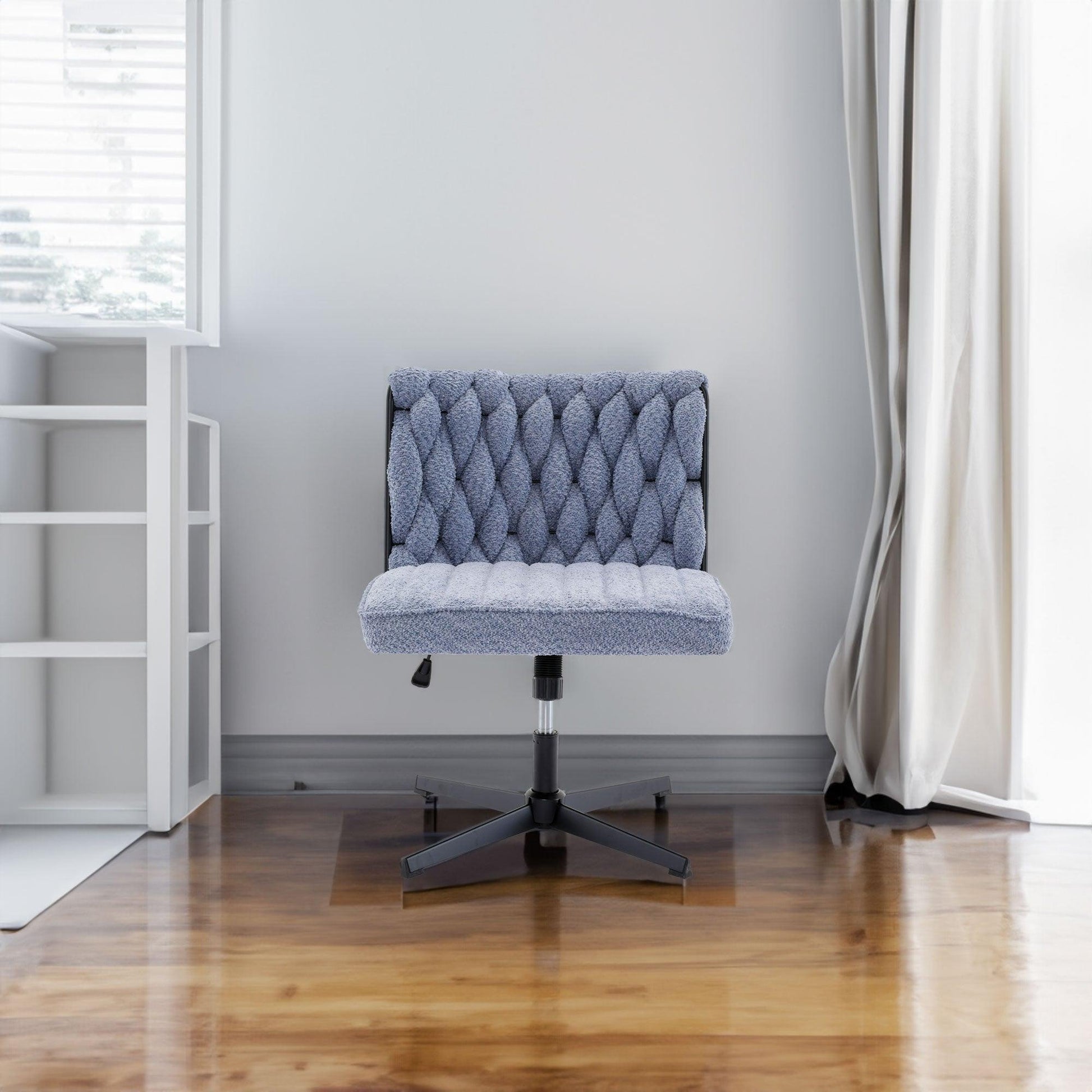 Armless Office Desk Chair No Wheels BLUE - FurniFindUSA