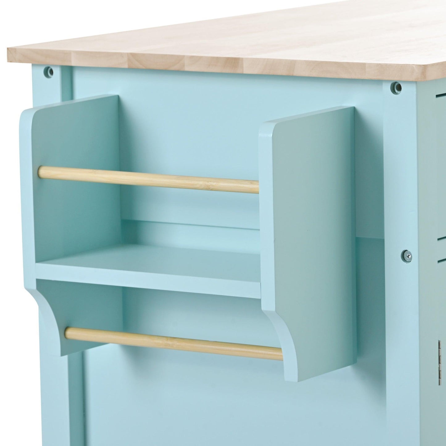 Kitchen Island Cart with 4 Door Cabinet and Two Drawers and 2 Locking Wheels - Solid Wood Top (Mint Green) - FurniFindUSA