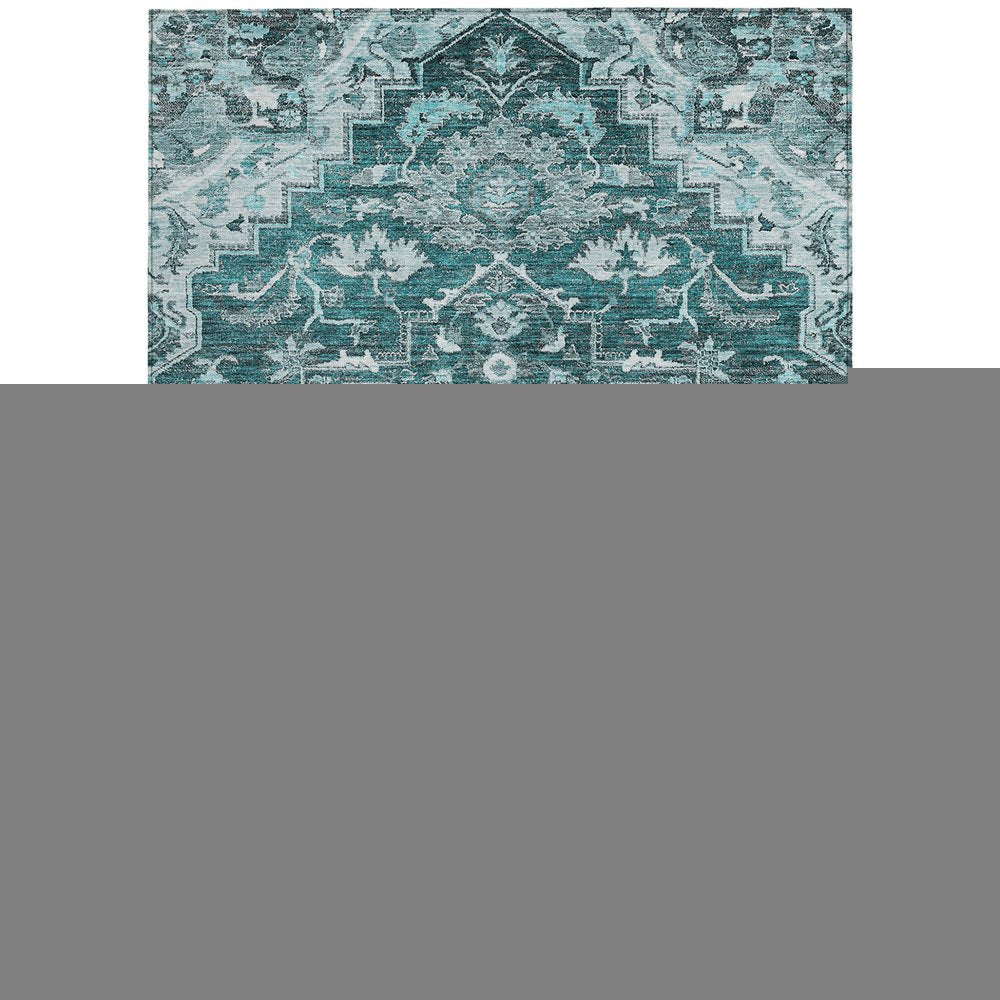 8' X 10' Teal Blue Gray And Charcoal Oriental Washable Indoor Outdoor Area Rug HomeRoots