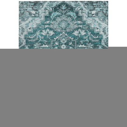 8' X 10' Teal Blue Gray And Charcoal Oriental Washable Indoor Outdoor Area Rug HomeRoots