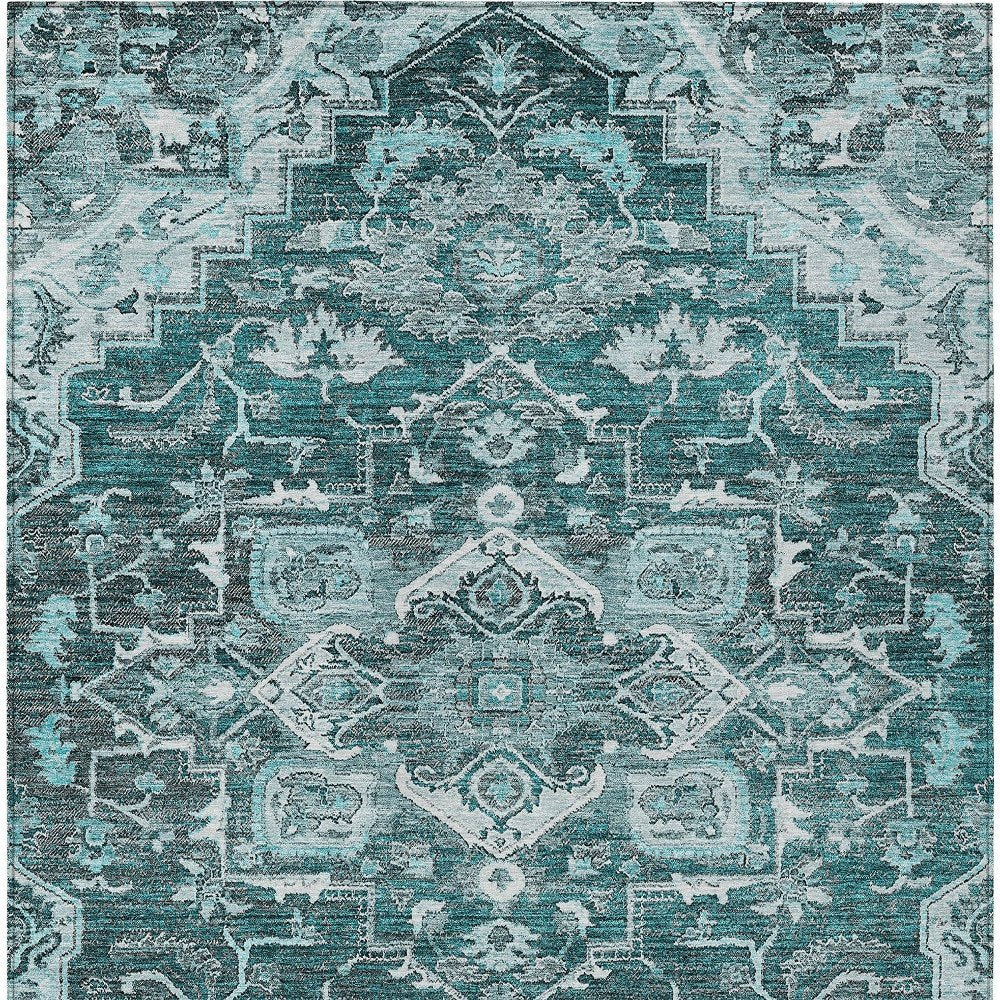 8' X 10' Teal Blue Gray And Charcoal Oriental Washable Indoor Outdoor Area Rug HomeRoots