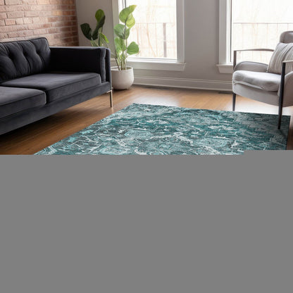 8' X 10' Teal Blue Gray And Charcoal Oriental Washable Indoor Outdoor Area Rug HomeRoots