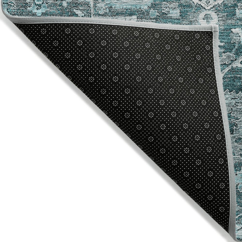 8' X 10' Teal Blue Gray And Charcoal Oriental Washable Indoor Outdoor Area Rug — view 26