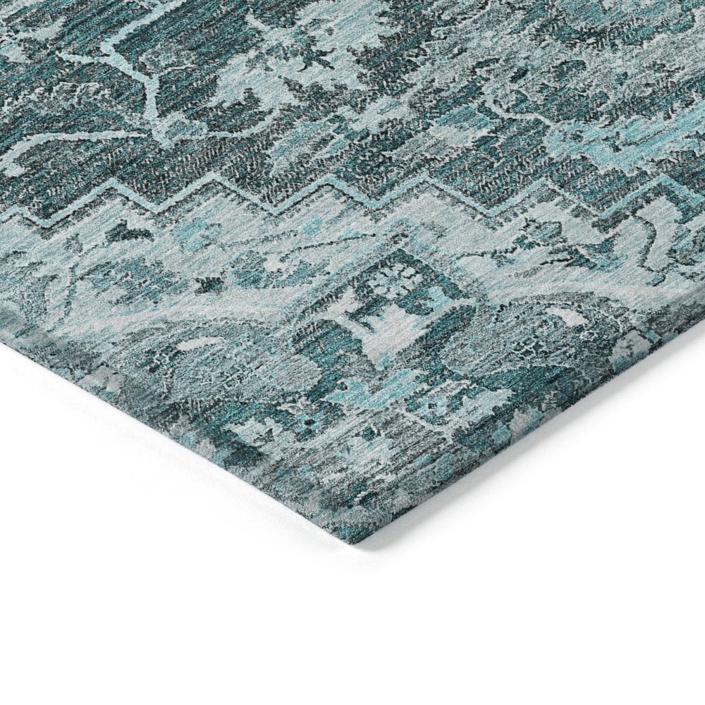 8' X 10' Teal Blue Gray And Charcoal Oriental Washable Indoor Outdoor Area Rug — view 27