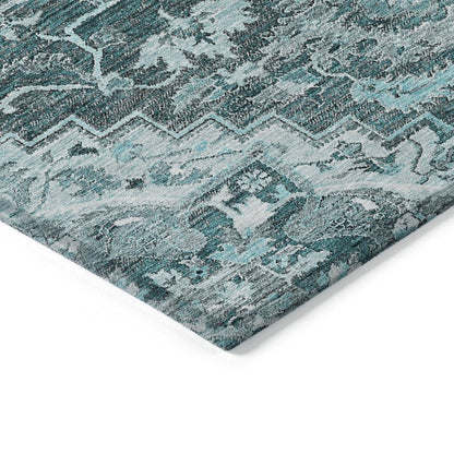 8' X 10' Teal Blue Gray And Charcoal Oriental Washable Indoor Outdoor Area Rug HomeRoots