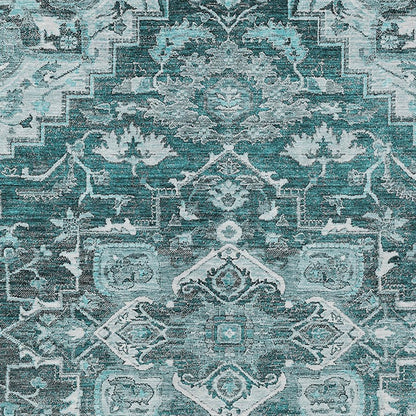 8' X 10' Teal Blue Gray And Charcoal Oriental Washable Indoor Outdoor Area Rug HomeRoots
