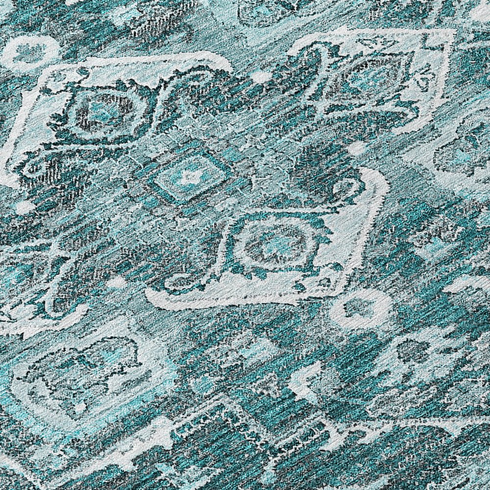 8' X 10' Teal Blue Gray And Charcoal Oriental Washable Indoor Outdoor Area Rug HomeRoots