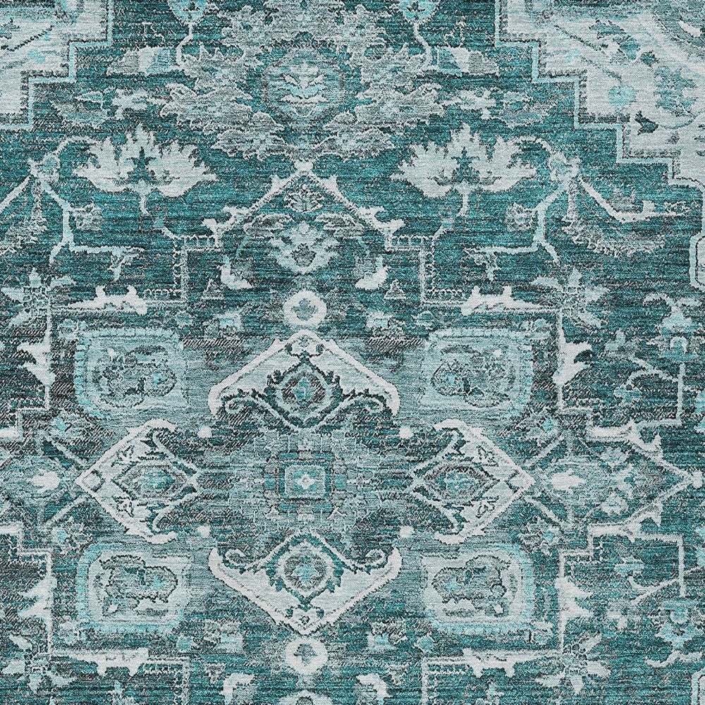 8' X 10' Teal Blue Gray And Charcoal Oriental Washable Indoor Outdoor Area Rug HomeRoots
