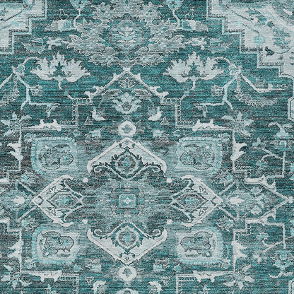8' X 10' Teal Blue Gray And Charcoal Oriental Washable Indoor Outdoor Area Rug HomeRoots