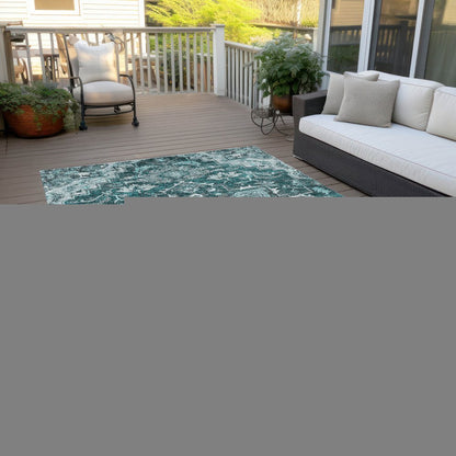 8' X 10' Teal Blue Gray And Charcoal Oriental Washable Indoor Outdoor Area Rug HomeRoots