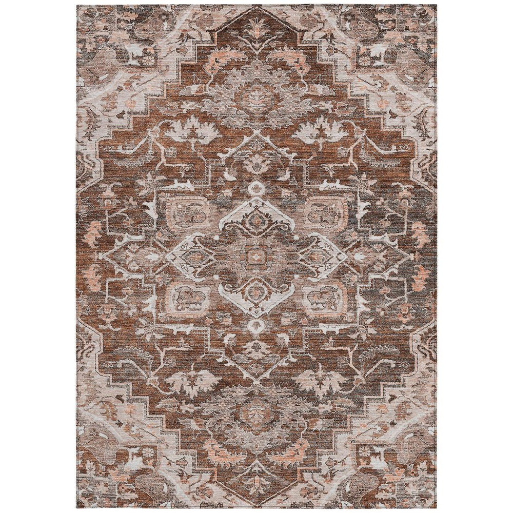 3' X 5' Terra Cotta Brown And Copper Oriental Washable Indoor Outdoor Area Rug HomeRoots
