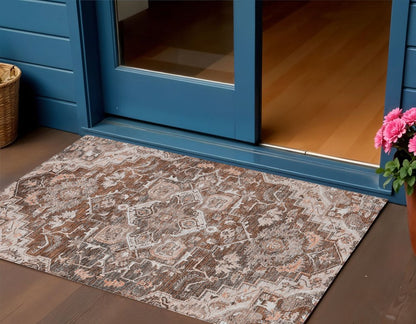 3' X 5' Terra Cotta Brown And Copper Oriental Washable Indoor Outdoor Area Rug HomeRoots