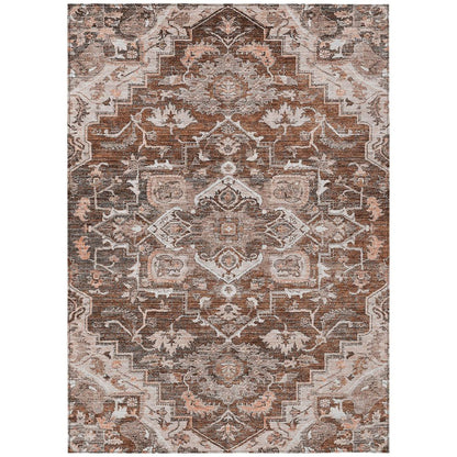 3' X 5' Terra Cotta Brown And Copper Oriental Washable Indoor Outdoor Area Rug HomeRoots