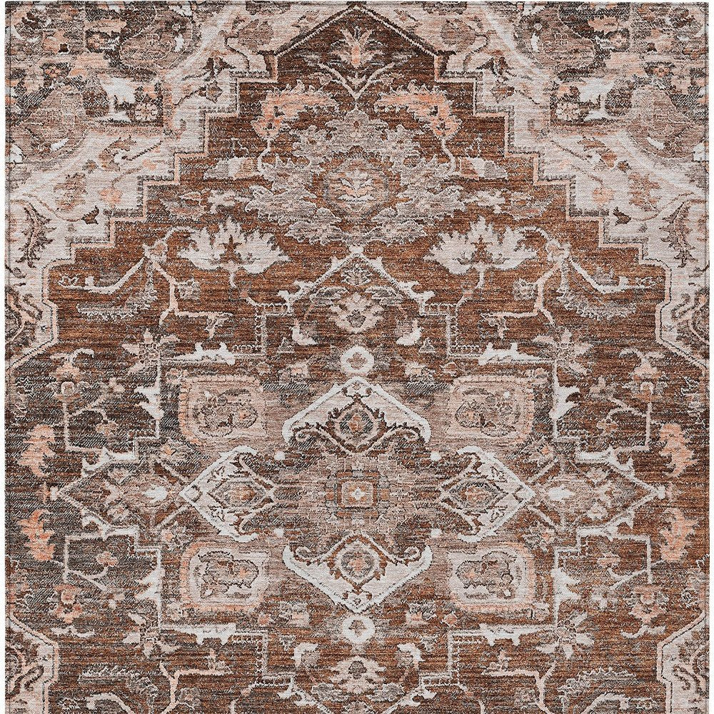 3' X 5' Terra Cotta Brown And Copper Oriental Washable Indoor Outdoor Area Rug — view 13