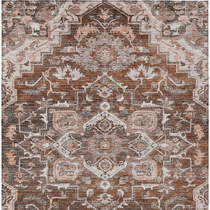 3' X 5' Terra Cotta Brown And Copper Oriental Washable Indoor Outdoor Area Rug HomeRoots