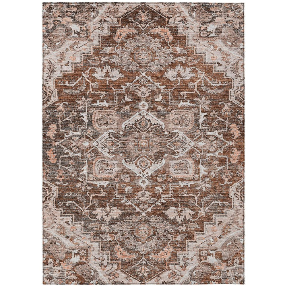 3' X 5' Terra Cotta Brown And Copper Oriental Washable Indoor Outdoor Area Rug HomeRoots