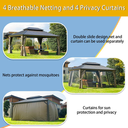 Domi Hardtop Gazebo Outdoor Aluminum Roof Canopy With Mosquito Netting and Curtains - FurniFindUSA