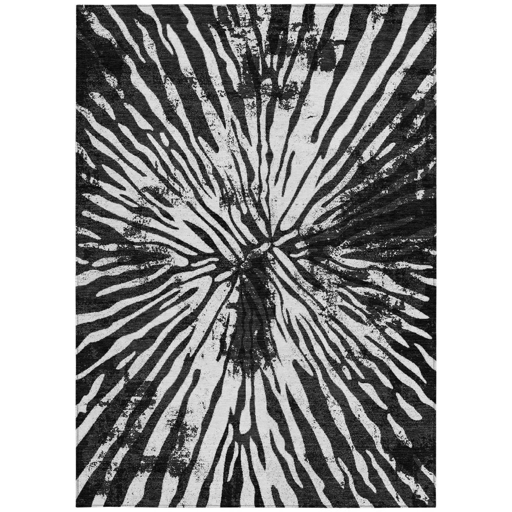 5' X 8' Black Charcoal And Ivory Abstract Washable Indoor Outdoor Area Rug — view 6