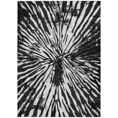 5' X 8' Black Charcoal And Ivory Abstract Washable Indoor Outdoor Area Rug HomeRoots