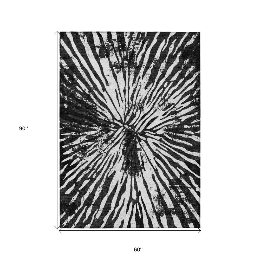 5' X 8' Black Charcoal And Ivory Abstract Washable Indoor Outdoor Area Rug — view 7