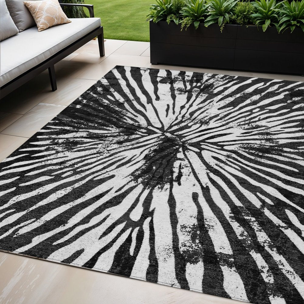 5' X 8' Black Charcoal And Ivory Abstract Washable Indoor Outdoor Area Rug HomeRoots