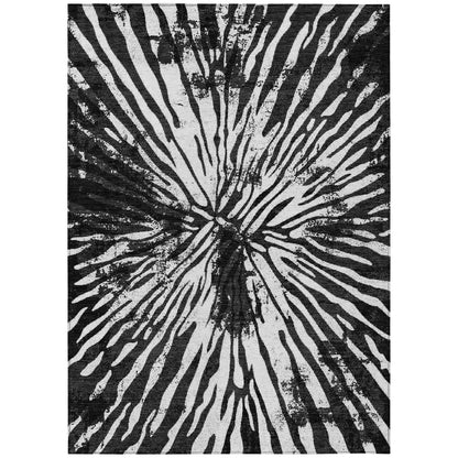 5' X 8' Black Charcoal And Ivory Abstract Washable Indoor Outdoor Area Rug HomeRoots
