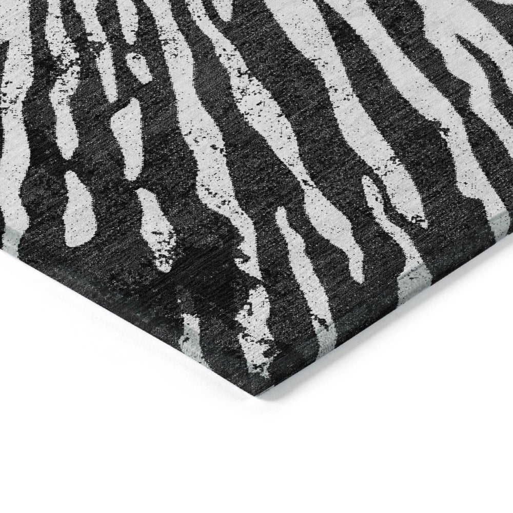 5' X 8' Black Charcoal And Ivory Abstract Washable Indoor Outdoor Area Rug — view 3
