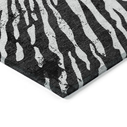 5' X 8' Black Charcoal And Ivory Abstract Washable Indoor Outdoor Area Rug HomeRoots