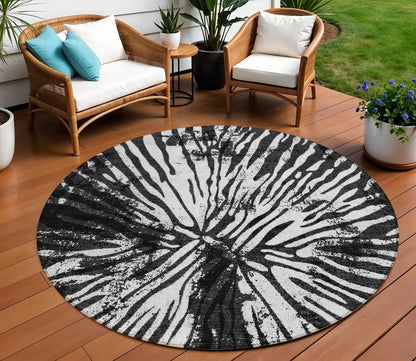 5' X 8' Black Charcoal And Ivory Abstract Washable Indoor Outdoor Area Rug