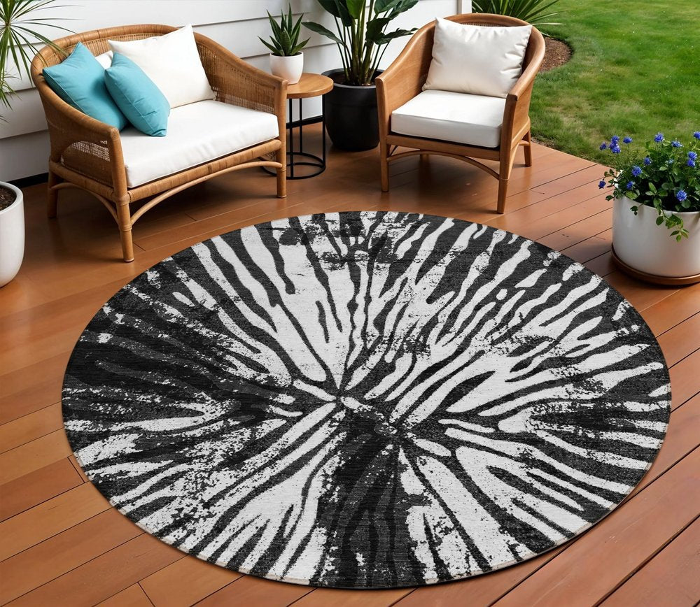 5' X 8' Black Charcoal And Ivory Abstract Washable Indoor Outdoor Area Rug HomeRoots