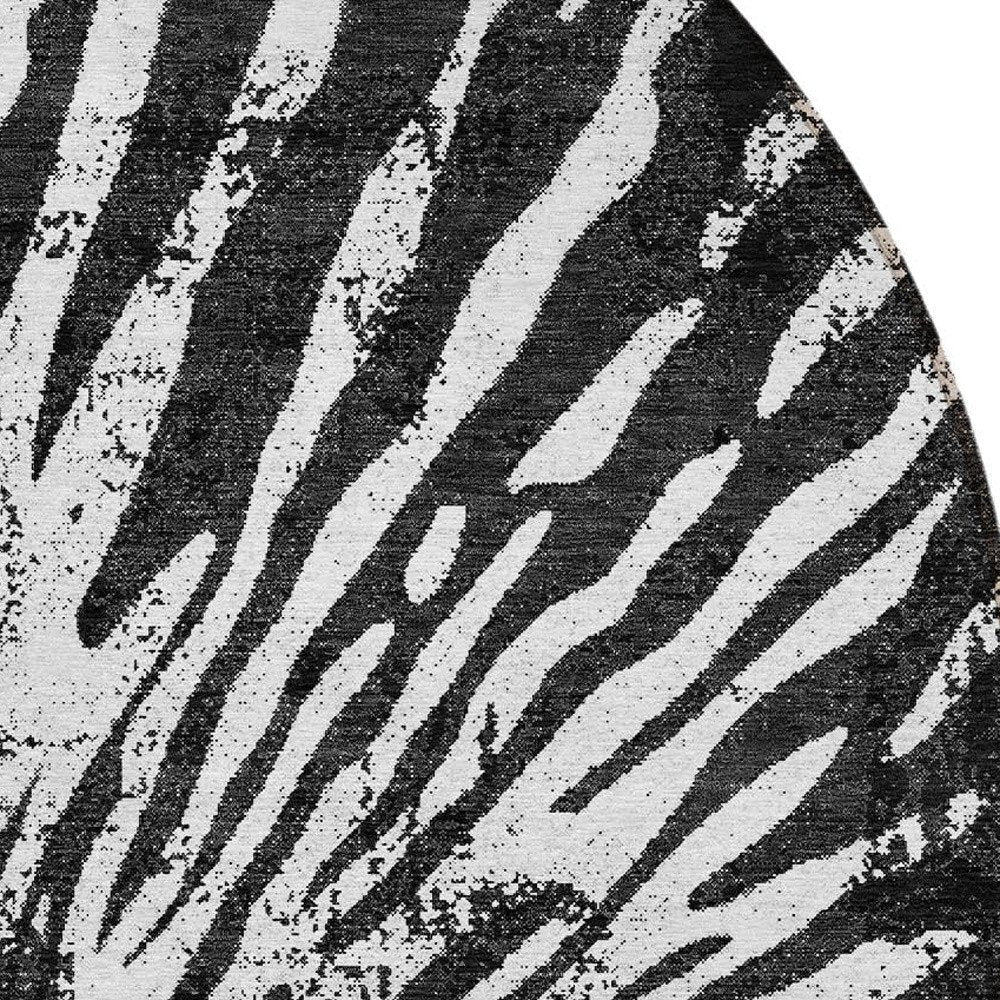 5' X 8' Black Charcoal And Ivory Abstract Washable Indoor Outdoor Area Rug