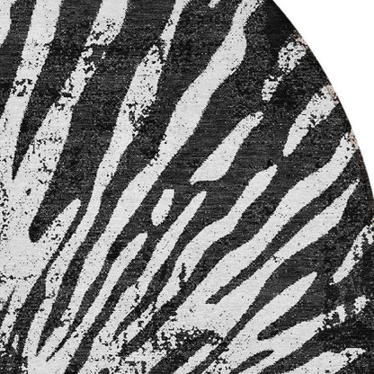 5' X 8' Black Charcoal And Ivory Abstract Washable Indoor Outdoor Area Rug