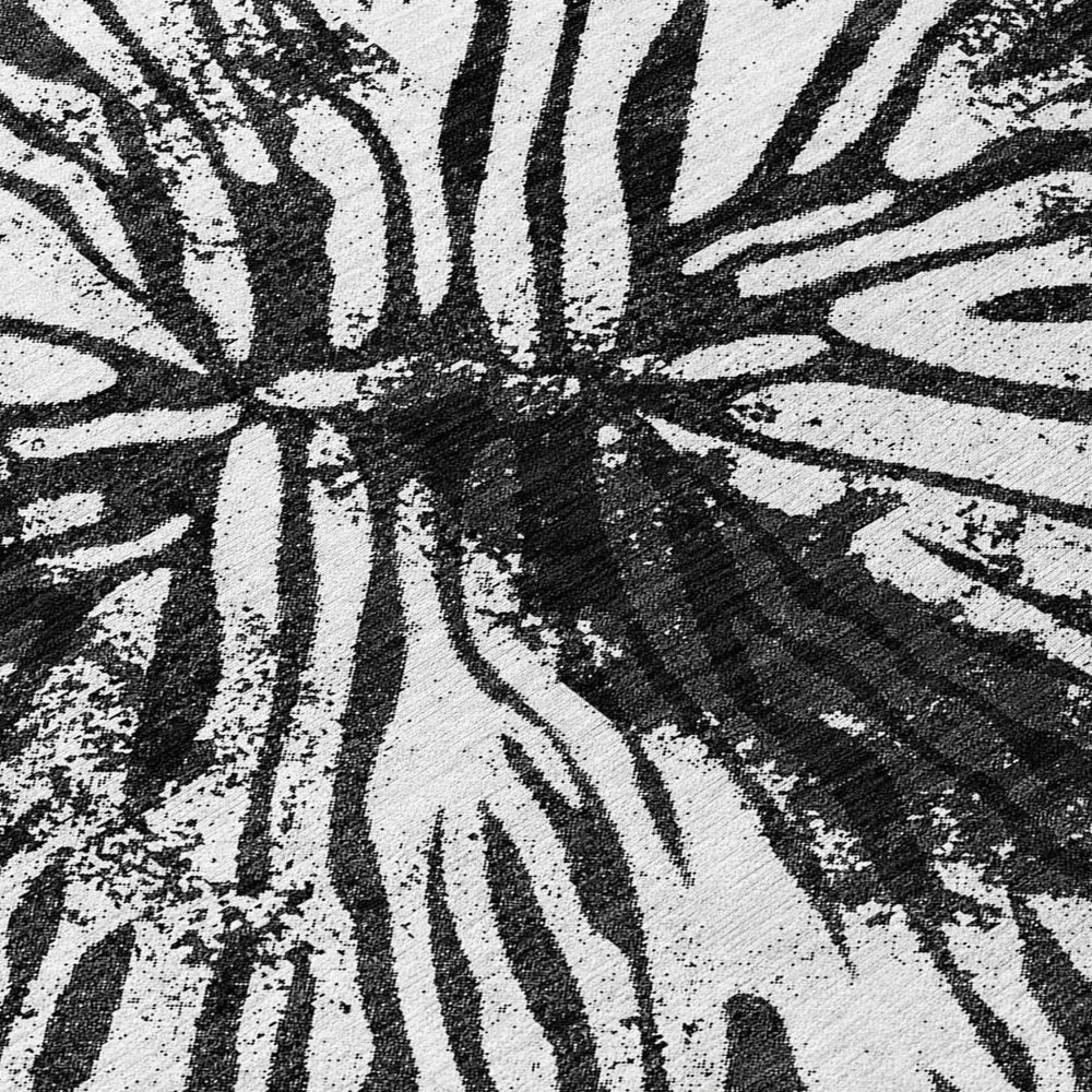 5' X 8' Black Charcoal And Ivory Abstract Washable Indoor Outdoor Area Rug