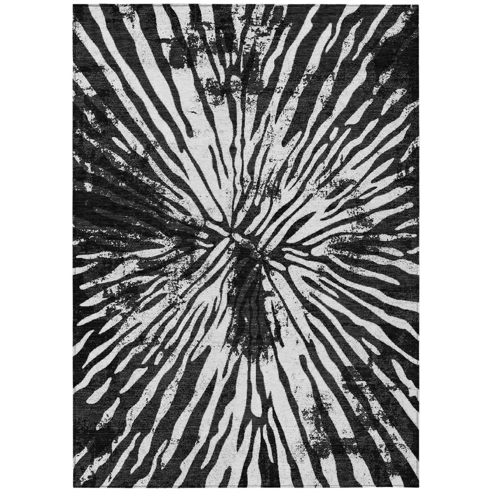 5' X 8' Black Charcoal And Ivory Abstract Washable Indoor Outdoor Area Rug HomeRoots
