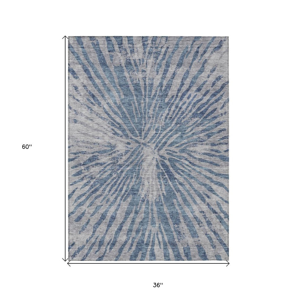 3' X 5' Blue Gray And Silver Abstract Washable Indoor Outdoor Area Rug HomeRoots