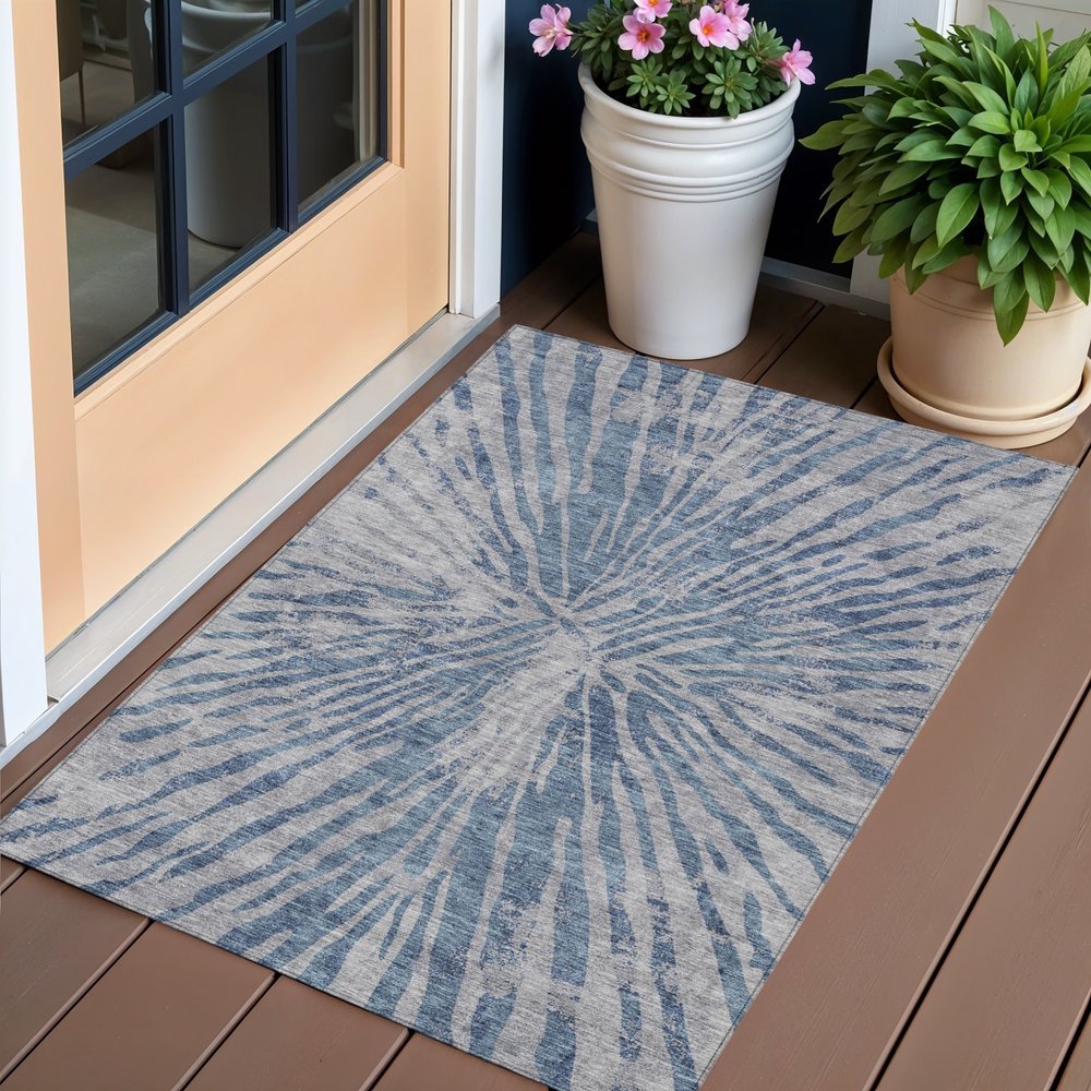 3' X 5' Blue Gray And Silver Abstract Washable Indoor Outdoor Area Rug HomeRoots