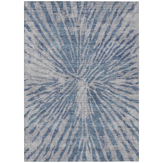 3' X 5' Blue Gray And Silver Abstract Washable Indoor Outdoor Area Rug