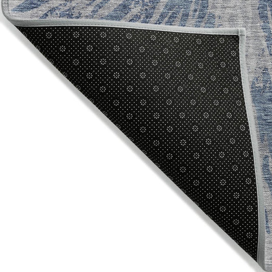 3' X 5' Blue Gray And Silver Abstract Washable Indoor Outdoor Area Rug