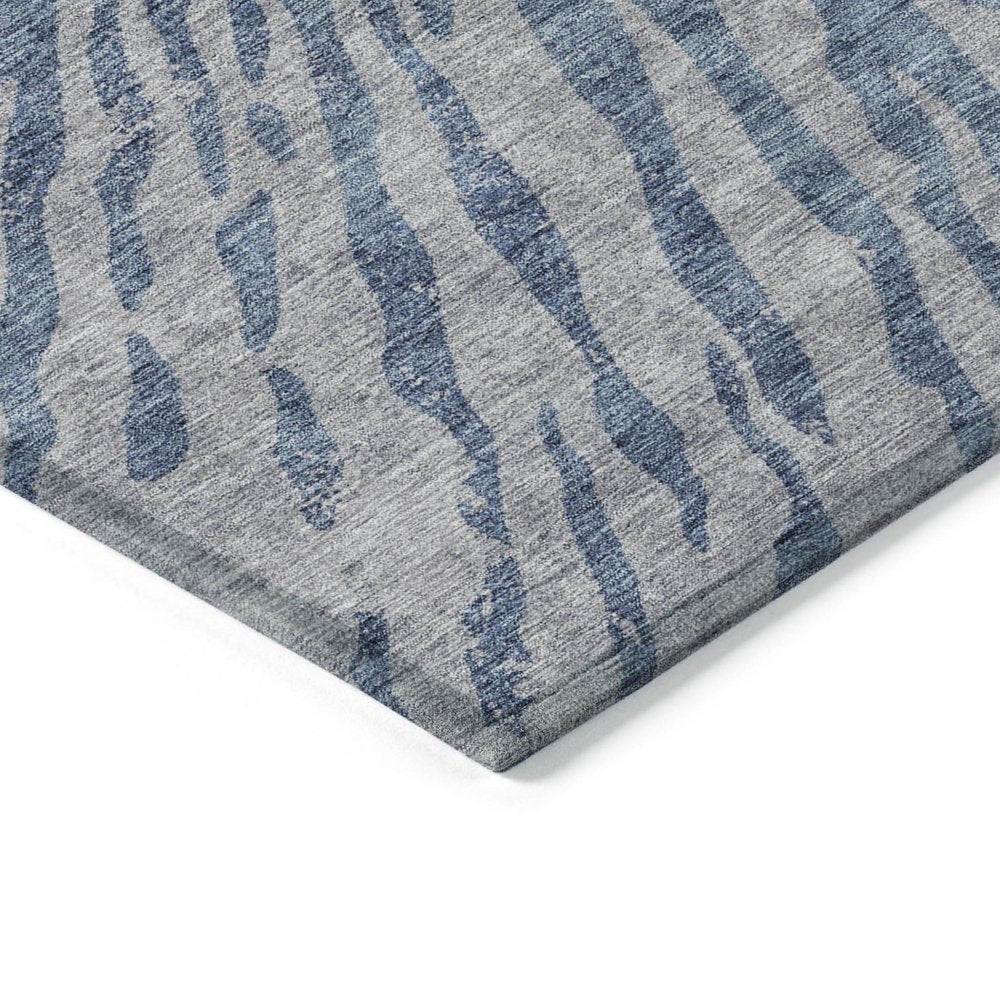 3' X 5' Blue Gray And Silver Abstract Washable Indoor Outdoor Area Rug — view 3
