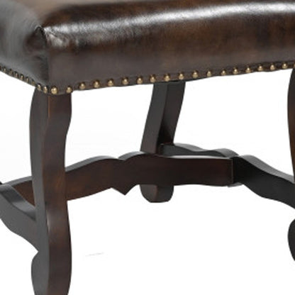 Set of Two Cream and Dark Brown Wood Leather And Linen Dining Side Chairs HomeRoots