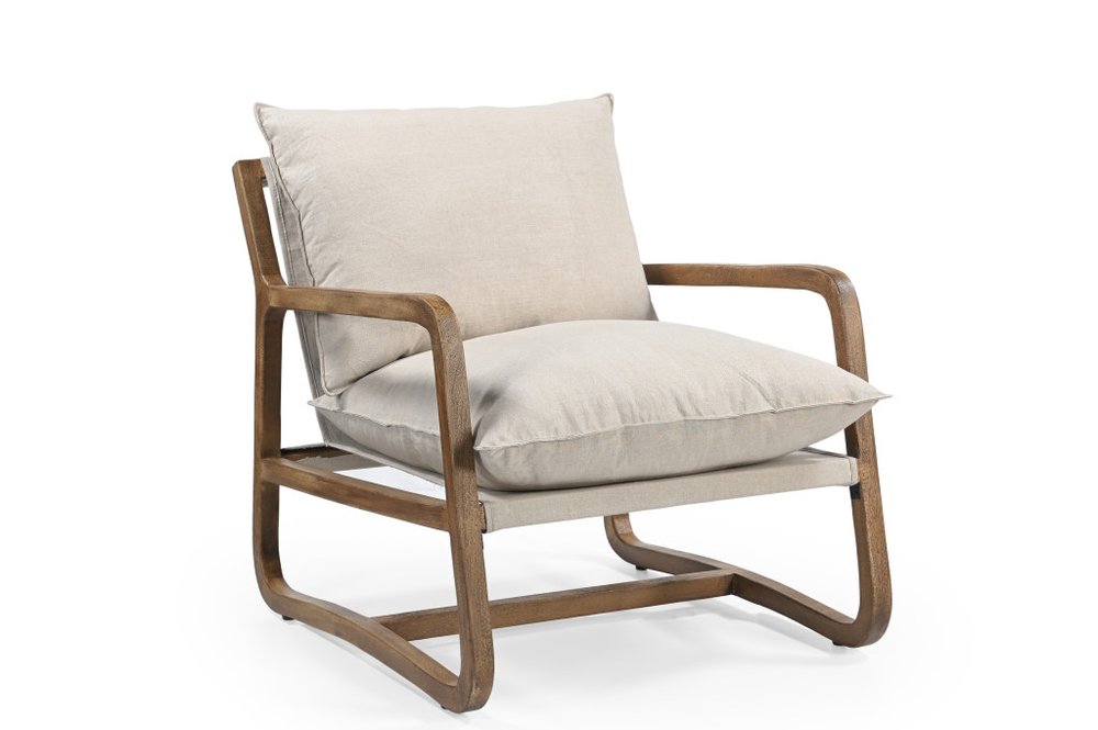 30" Beige And Natural Linen Arm Chair — view 1