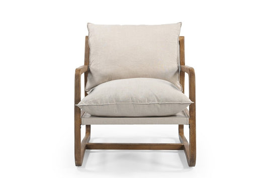 30" Beige And Natural Linen Arm Chair HomeRoots